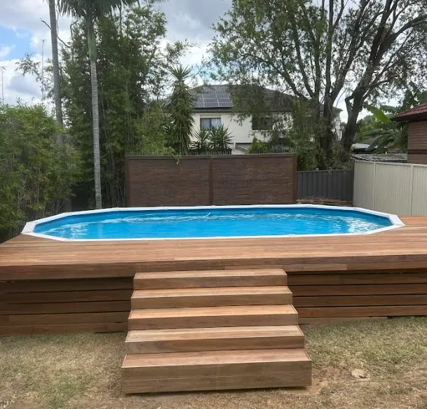 Timber deck built around an above ground pool in a Sydney backyard