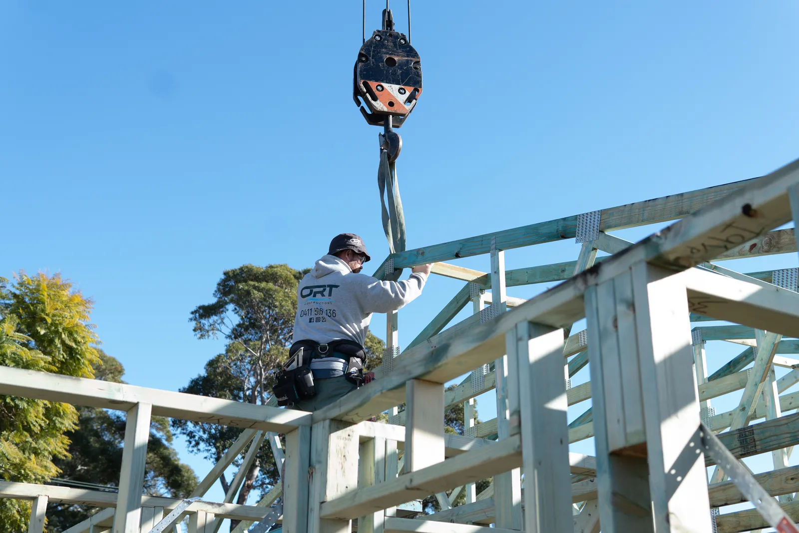 Roof truss installation on a residential build