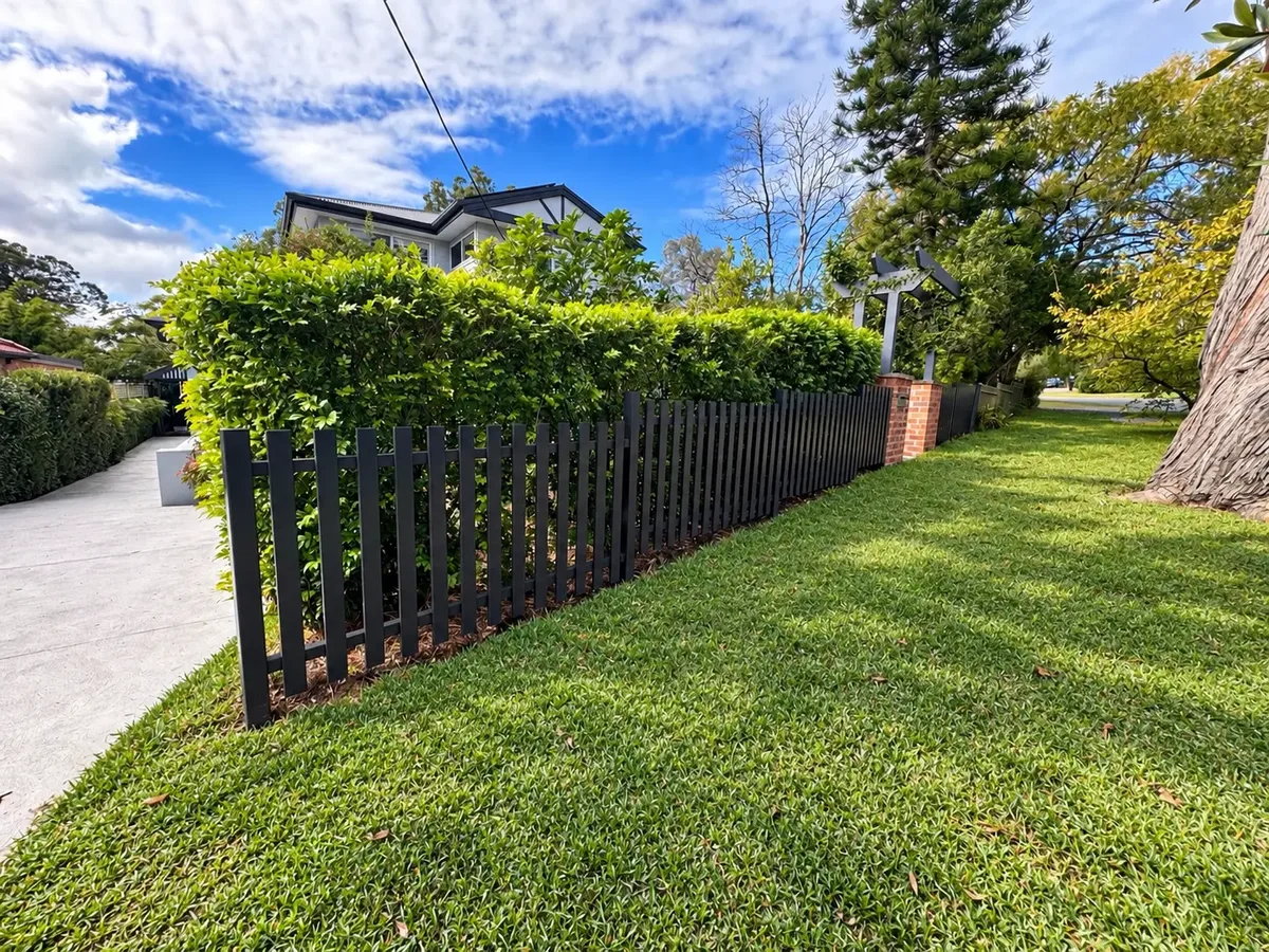New vertical slat front fence installed along the front boundary of the Oatley home